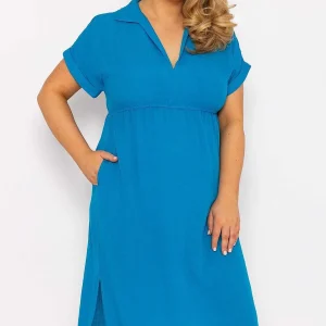 Ulla Popken Collar Knee Length Dress In Blue*Women Dresses & Jumpsuits