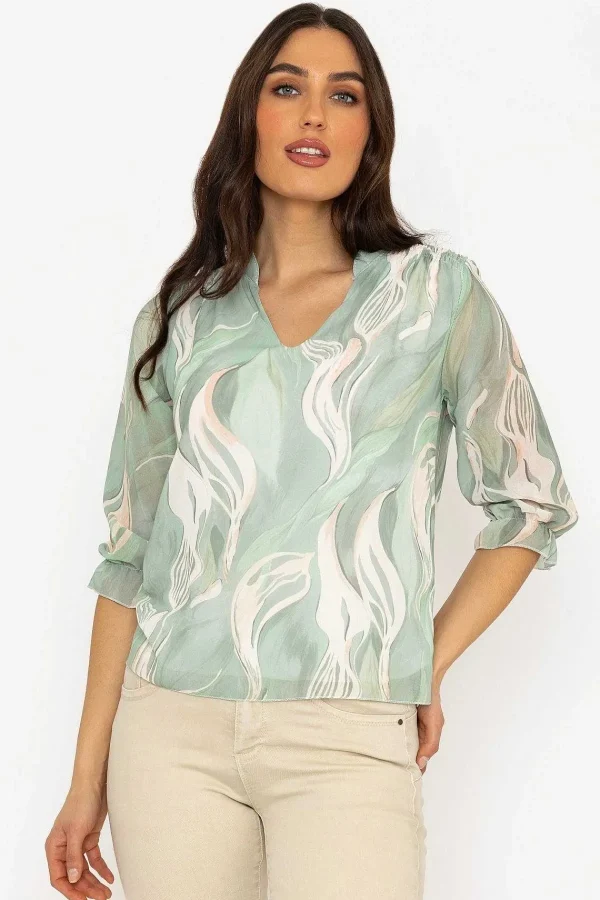 Pala D'oro Collarless Blouse In Khaki*Women Tops & Blouses