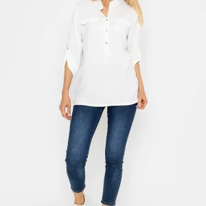 Pala D'oro Collarless Shirt In Ecru*Women Tops & Blouses