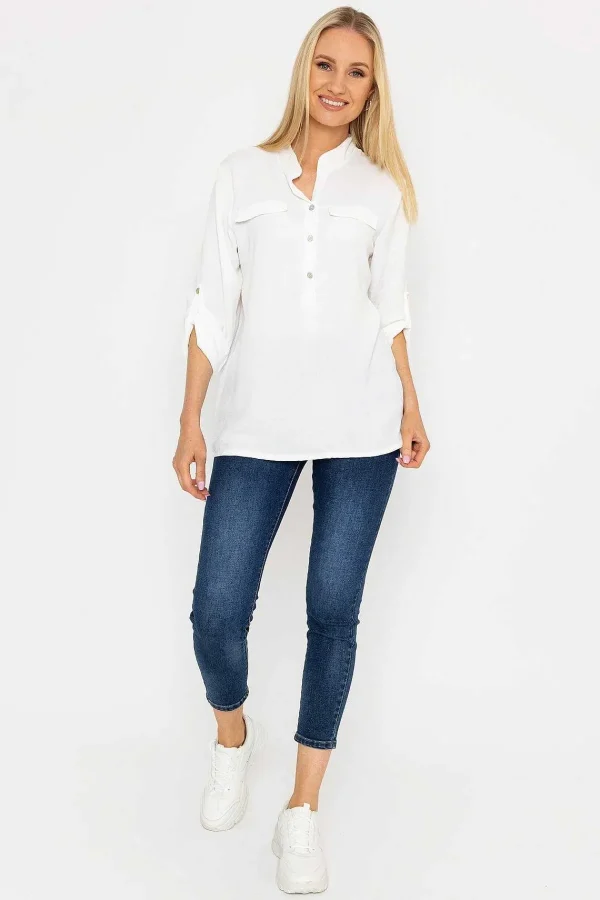 Pala D'oro Collarless Shirt In Ecru*Women Tops & Blouses