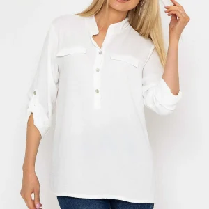 Pala D'oro Collarless Shirt In Ecru*Women Tops & Blouses