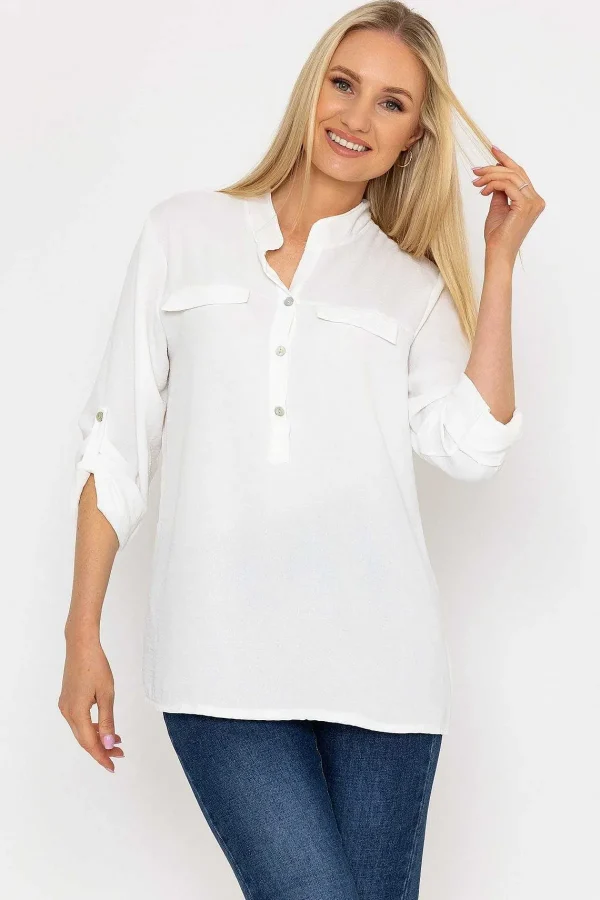 Pala D'oro Collarless Shirt In Ecru*Women Tops & Blouses