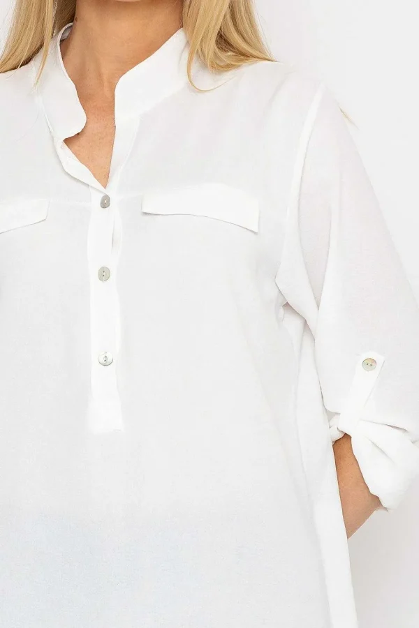 Pala D'oro Collarless Shirt In Ecru*Women Tops & Blouses