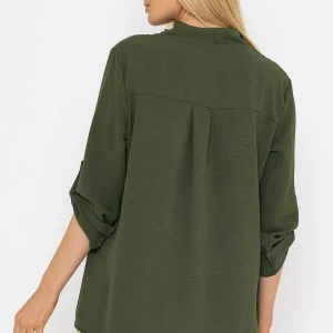 Pala D'oro Collarless Shirt In Khaki*Women Tops & Blouses