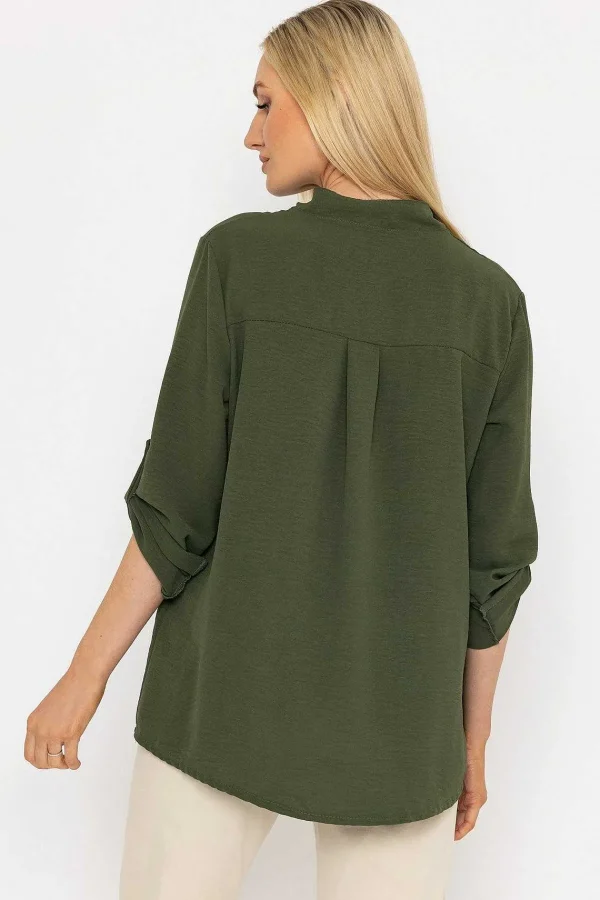 Pala D'oro Collarless Shirt In Khaki*Women Tops & Blouses