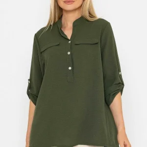 Pala D'oro Collarless Shirt In Khaki*Women Tops & Blouses