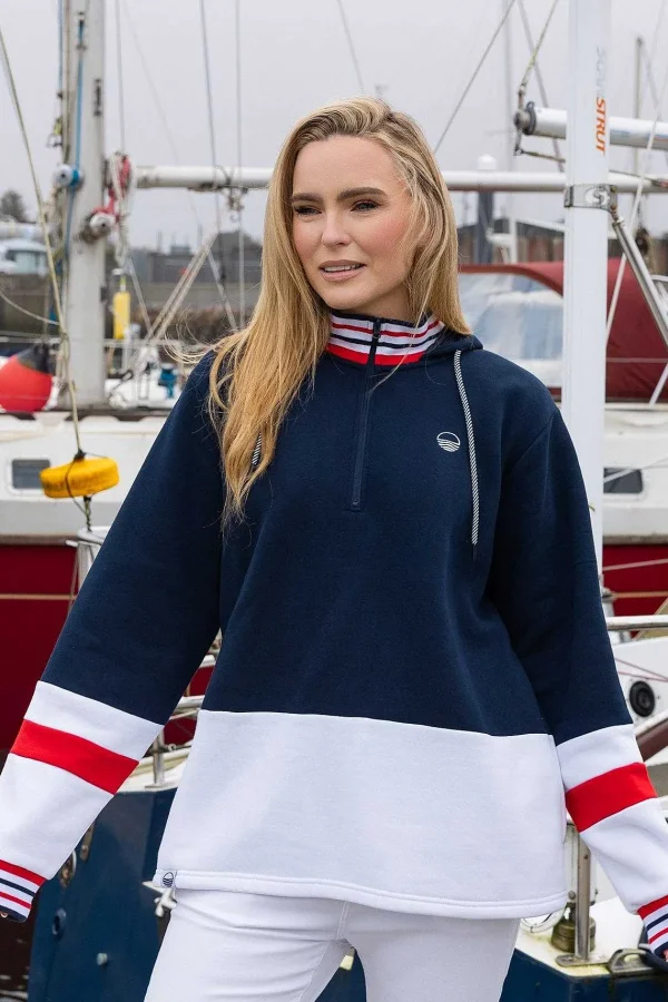 West Quay Colour Block Half Zip Hooded Sweatshirt In Navy*Women Hoodies & Sweatshirts