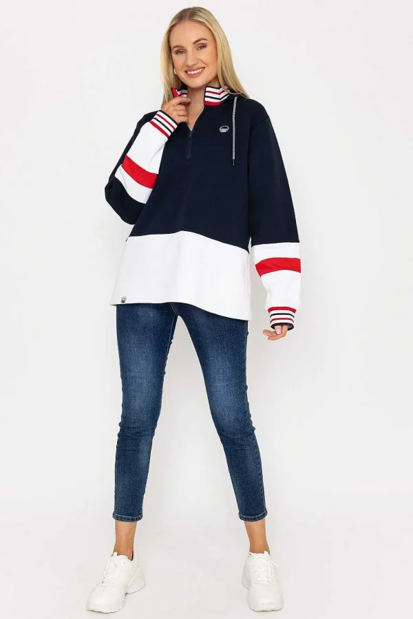 West Quay Colour Block Half Zip Hooded Sweatshirt In Navy*Women Hoodies & Sweatshirts