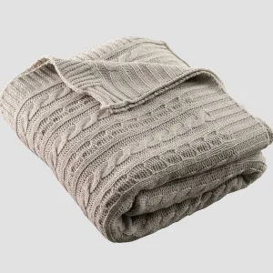 Galway Crystal Cool Grey Aran Knit Throw* Homeware