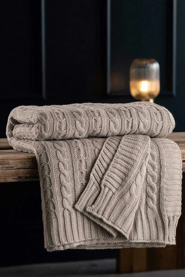 Galway Crystal Cool Grey Aran Knit Throw* Homeware