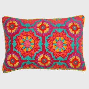 Carraig Donn HOME Coral Geometric Velvet Embroidered Cushion* Homeware