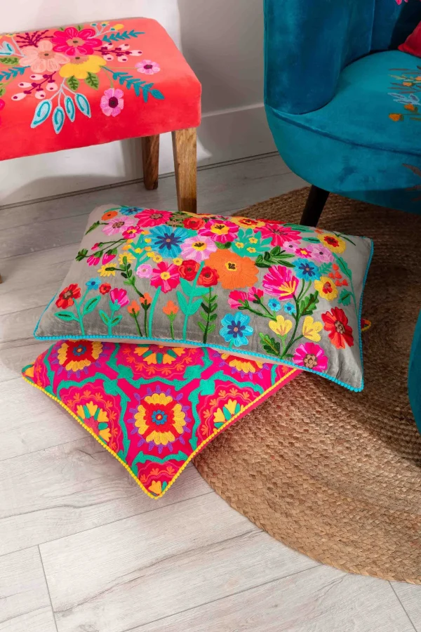 Carraig Donn HOME Coral Geometric Velvet Embroidered Cushion* Homeware