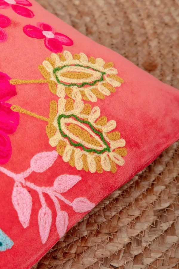 Carraig Donn HOME Coral Velvet Floral Embroidered Cushion* Homeware