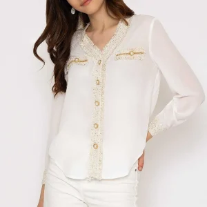 Elli White Cream Fabric Detail Blouse*Women Tops & Blouses