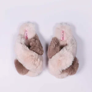 Cherish Accessories Cream Faux Fur Contrast Slippers*Women Nightwear