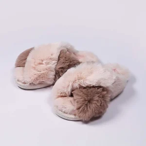 Cherish Accessories Cream Faux Fur Contrast Slippers*Women Nightwear