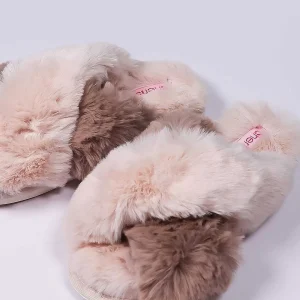 Cherish Accessories Cream Faux Fur Contrast Slippers*Women Nightwear