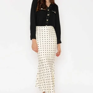 Elli White Cream Satin Polka Dot Midi Skirt*Women Skirts & Shorts