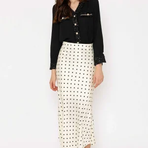 Elli White Cream Satin Polka Dot Midi Skirt*Women Skirts & Shorts