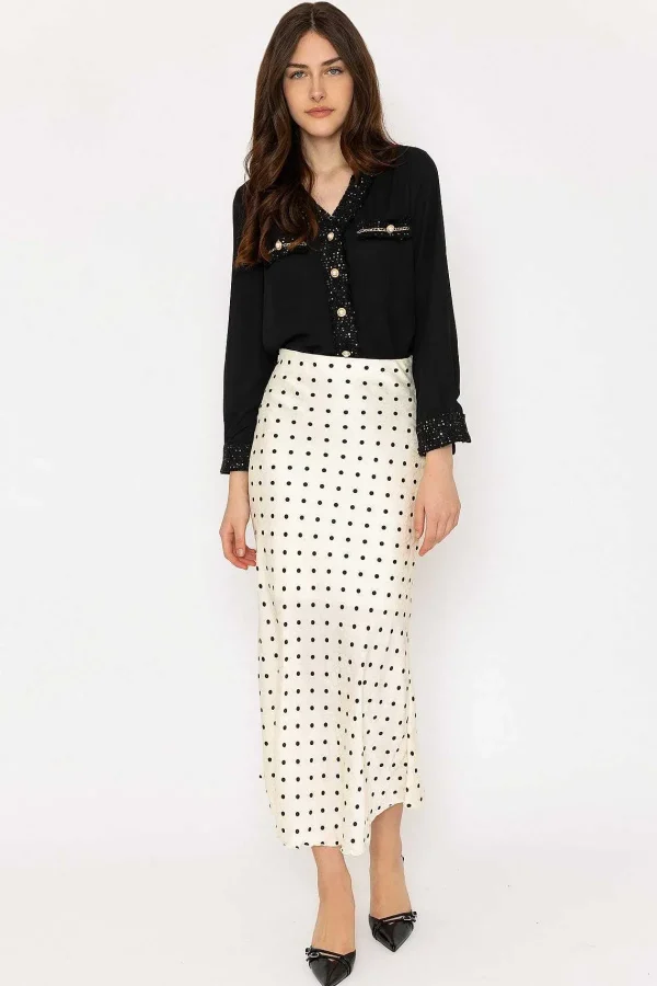 Elli White Cream Satin Polka Dot Midi Skirt*Women Skirts & Shorts