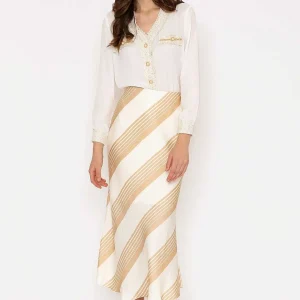 Elli White Cream Satin Stripe Midi Skirt*Women Skirts & Shorts