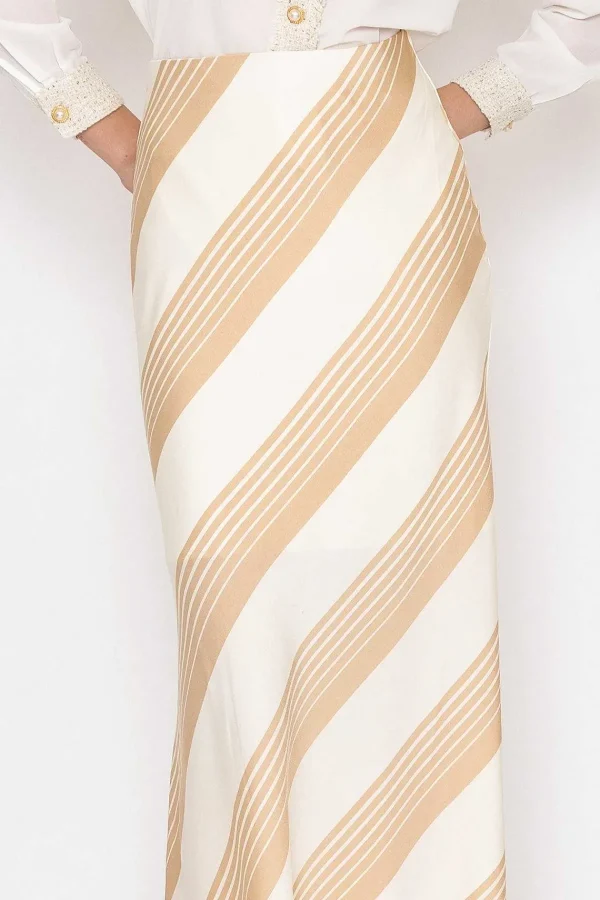 Elli White Cream Satin Stripe Midi Skirt*Women Skirts & Shorts