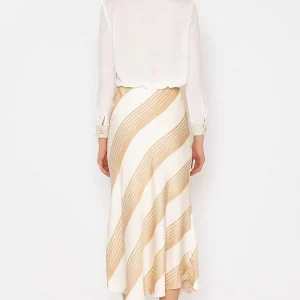 Elli White Cream Satin Stripe Midi Skirt*Women Skirts & Shorts