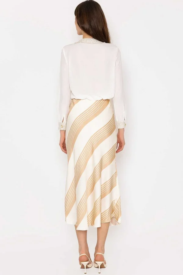 Elli White Cream Satin Stripe Midi Skirt*Women Skirts & Shorts