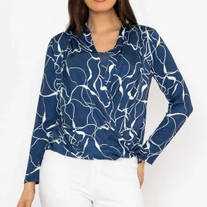 Pala D'oro Cross Over Top In Blue Print*Women Tops & Blouses