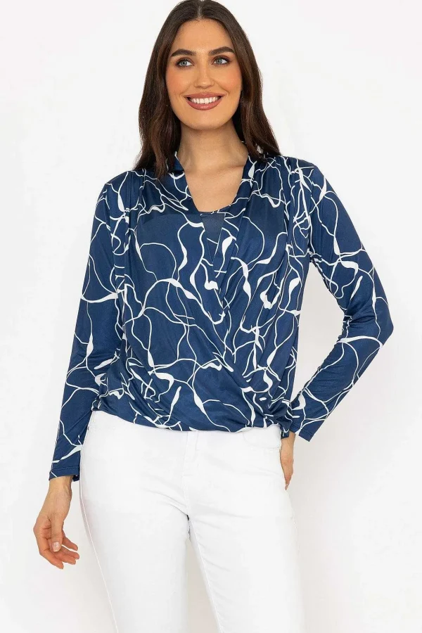 Pala D'oro Cross Over Top In Blue Print*Women Tops & Blouses