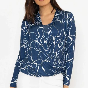 Pala D'oro Cross Over Top In Blue Print*Women Tops & Blouses