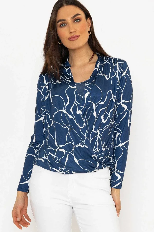 Pala D'oro Cross Over Top In Blue Print*Women Tops & Blouses