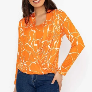 Pala D'oro Cross Over Top In Orange Print*Women Tops & Blouses