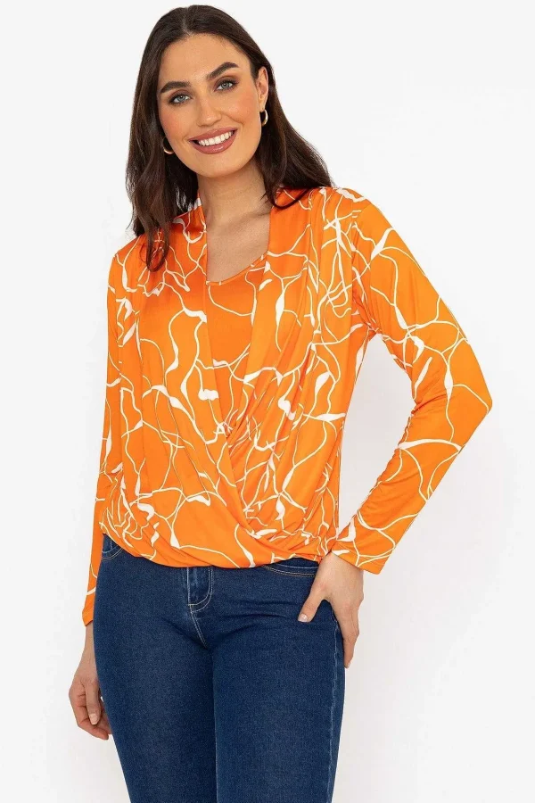 Pala D'oro Cross Over Top In Orange Print*Women Tops & Blouses