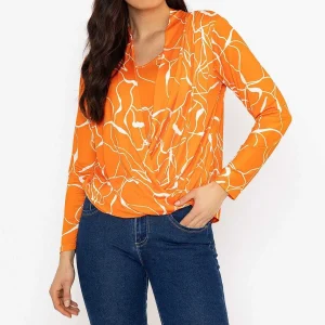 Pala D'oro Cross Over Top In Orange Print*Women Tops & Blouses