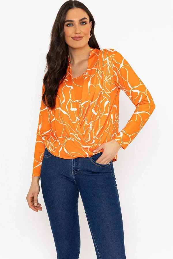 Pala D'oro Cross Over Top In Orange Print*Women Tops & Blouses