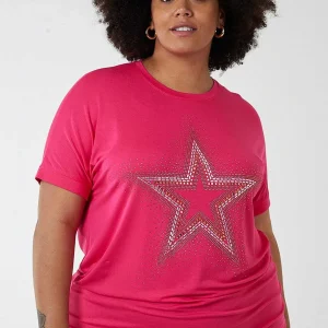 Nova of London Curve - Diamante Star Oversized Top In Pink*Women Tops & Blouses