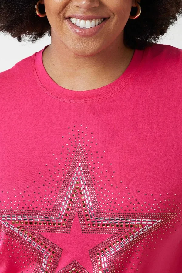 Nova of London Curve - Diamante Star Oversized Top In Pink*Women Tops & Blouses