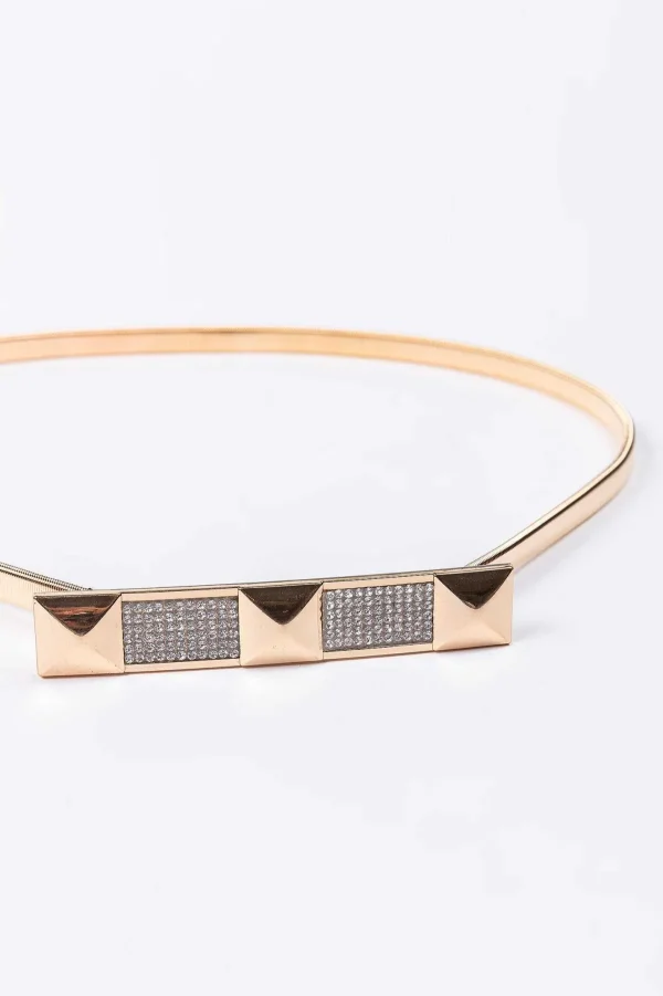 SOUL Accessories Diamante Detail Stretch Belt In Gold* Belts