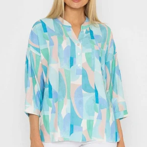 Pala D'oro Dipped Hem Top In Blue Print*Women Tops & Blouses