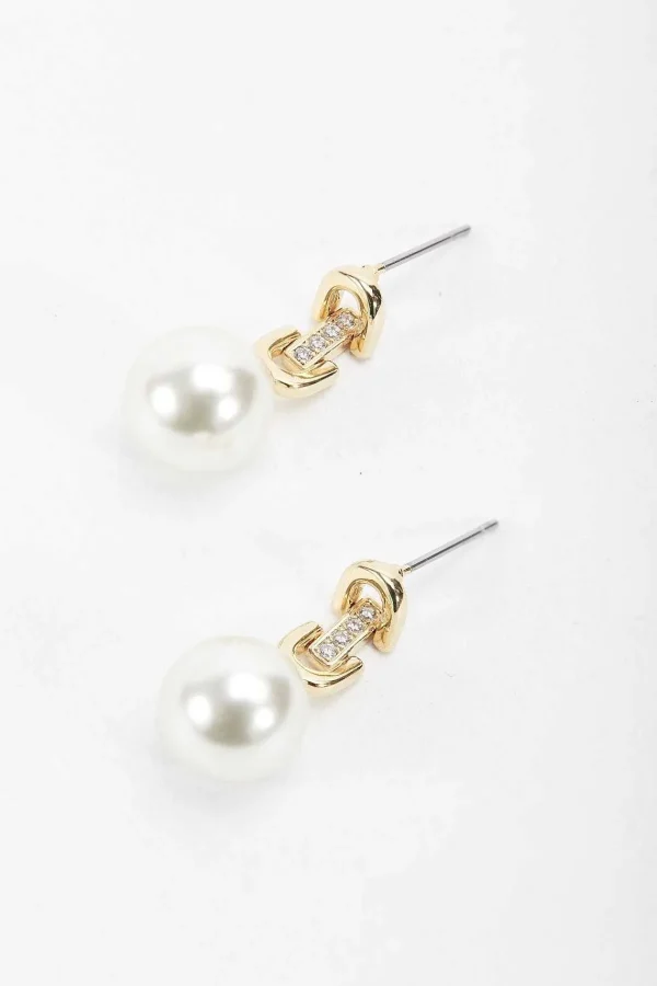 Joularie Drop Link Pearl Earring*Women April Edit