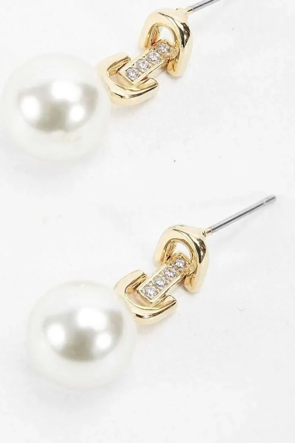 Joularie Drop Link Pearl Earring*Women April Edit