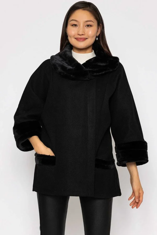 Pala D'oro Faux Fur Trim Jacket In Black*Women Coats & Jackets