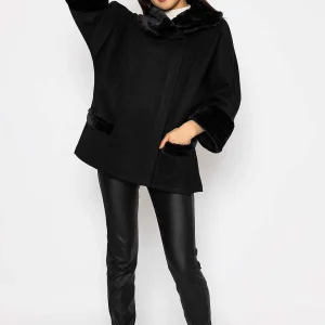 Pala D'oro Faux Fur Trim Jacket In Black*Women Coats & Jackets