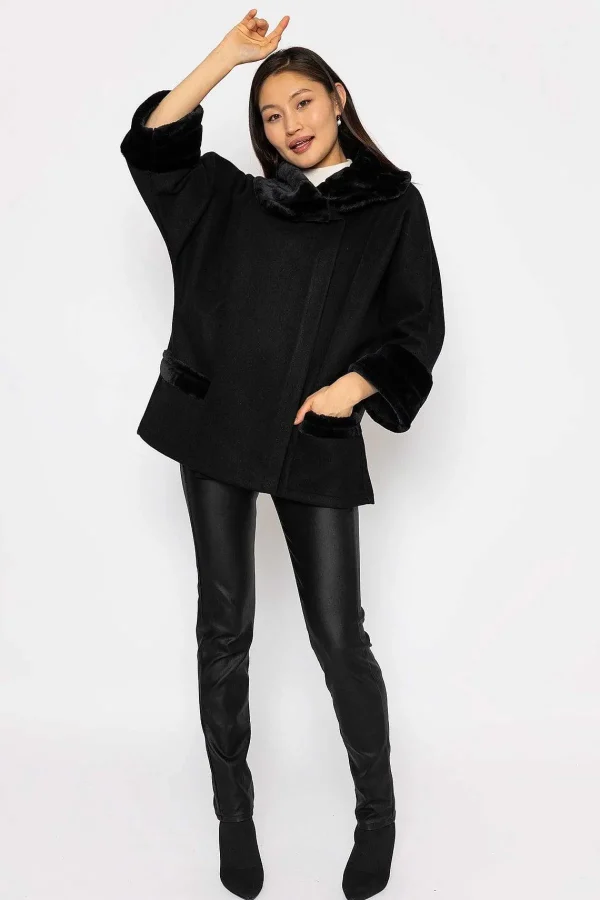 Pala D'oro Faux Fur Trim Jacket In Black*Women Coats & Jackets