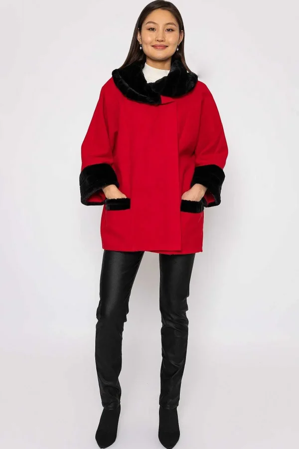 Pala D'oro Faux Fur Trim Jacket In Red*Women Coats & Jackets