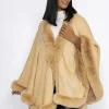 J'aime la Vie Faux Fur Trim Wrap In Camel*Women Coats & Jackets