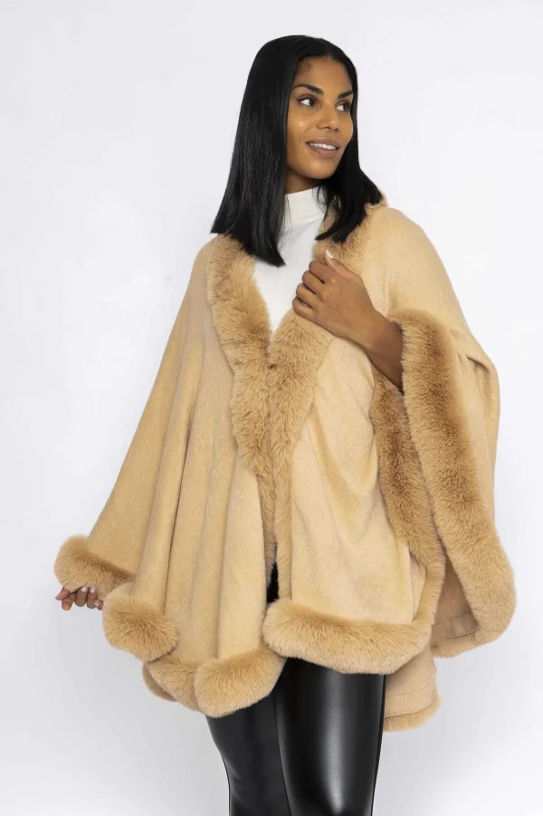 J'aime la Vie Faux Fur Trim Wrap In Camel*Women Coats & Jackets