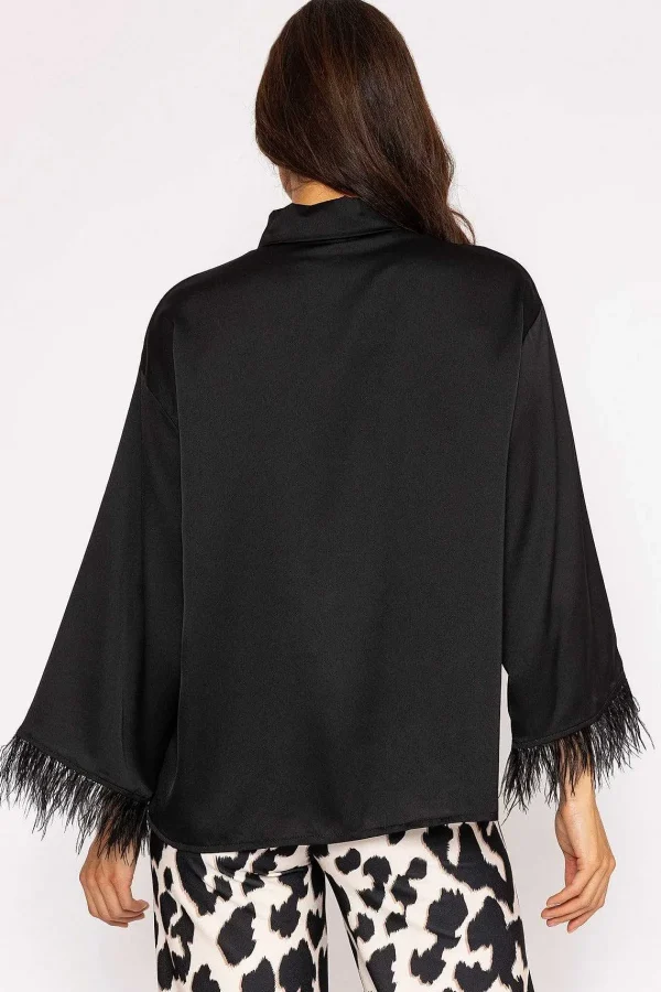 Pala D'oro Feather Cuff Shirt In Black*Women Tops & Blouses