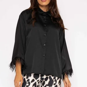 Pala D'oro Feather Cuff Shirt In Black*Women Tops & Blouses